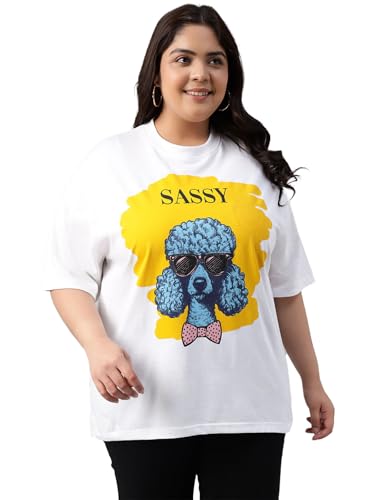 Image of JUNEBERRY 100% Pure Cotton Oversized Baggy Fit Cool Front Chest Graphic Printed Half Sleeve Plus Size T-Shirt for Women & Girls (Sizes: 2XL to 5XL)