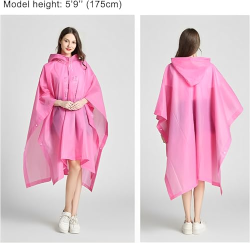 JITIFAZH 2 Stück Regenponcho, Wiederverwendbarer, Tragbarer Unisex-Regencape für Fahrrad, Wandern, Camping, Angeln, Konzert, Stadion, Festival(Rosa+Rosa)