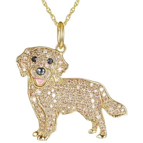 Feizikaw Collar Mujer Plata Collar con colgante de perro, dije de mascota animados, joyería aleación para amantes los perros (Gold, 3x2. 5cm)