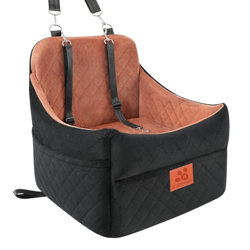 GL GLENSLAVE Hunde-Autositz für kleine/mittlere Hunde, Hundeautositz mit Dicker Polsterung unter 35 Pound, Abnehmbarer, waschbarer Autositz für Haustiere (schwarz/braun)