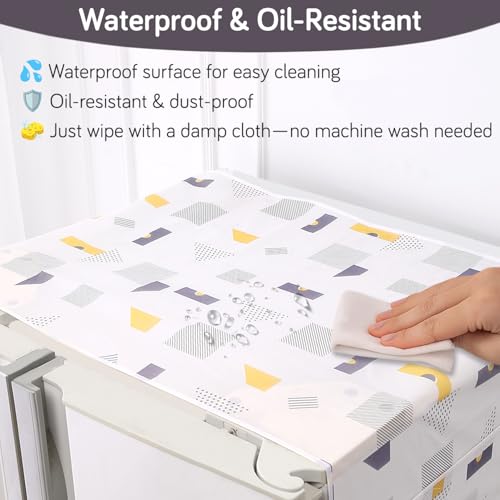 Image of HOKIPO Large Fridge Cover Top | For Bigger Double Door Refrigerator | Waterproof, Printed with 6 Side Pockets, Size Large 180x62 cm, Geometric Abstract (AR-5876-D1)
