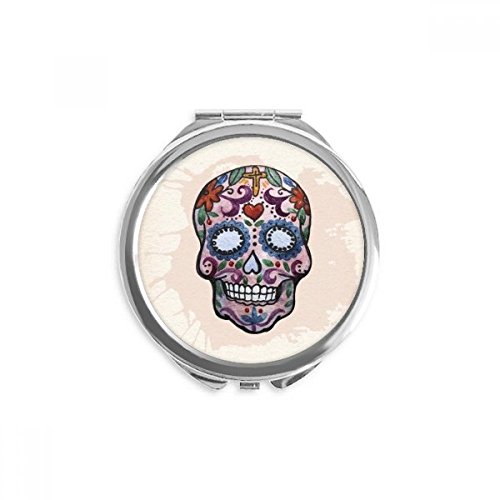 Miroir rond maquillage poche portable pourpre crâne mexique illustration