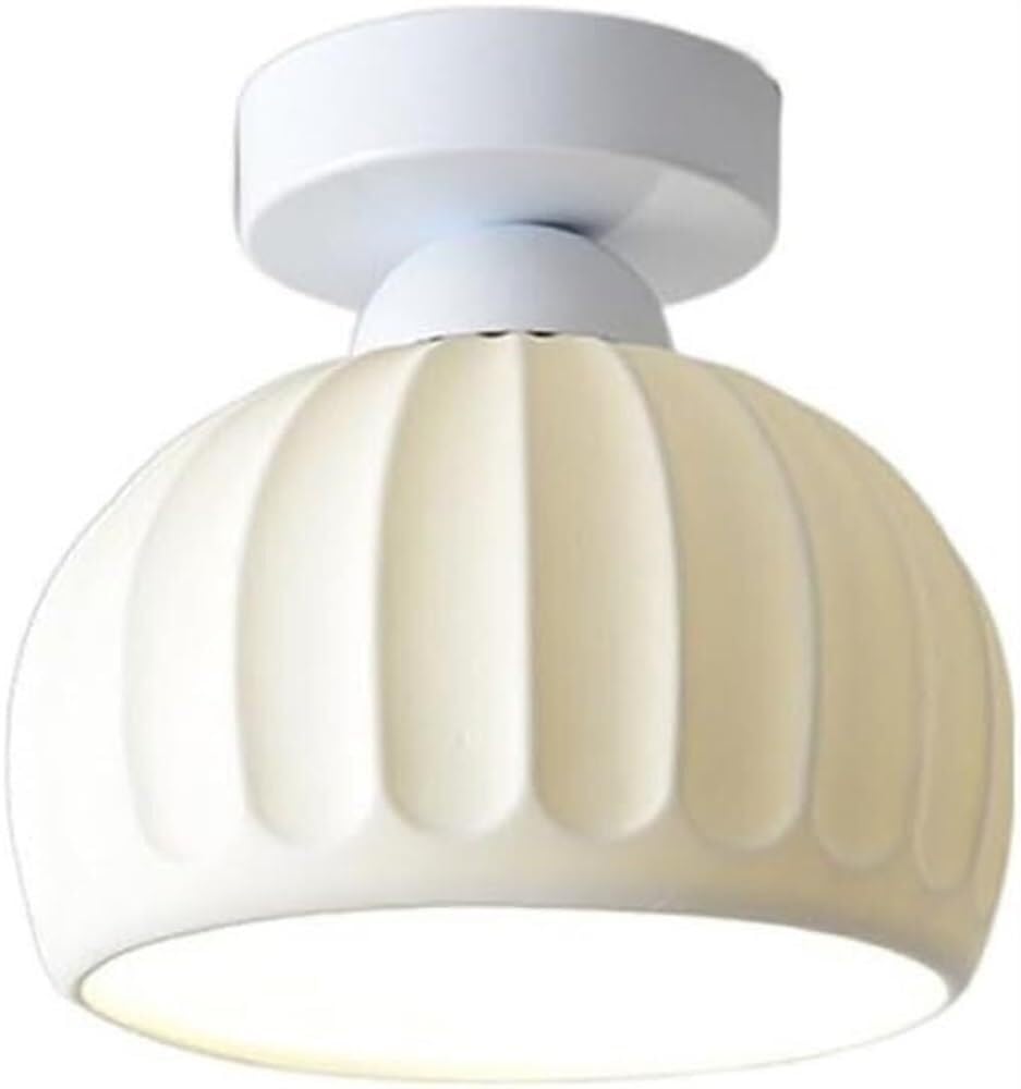 LYMSXAZOU Ceramic Lamp Shade Ceiling Semi Circular Sceiling Light Fixture Wrought Iron Lighting Fixtures Nordic Style Suitable for Bathroom Office Hotel Lights(White)