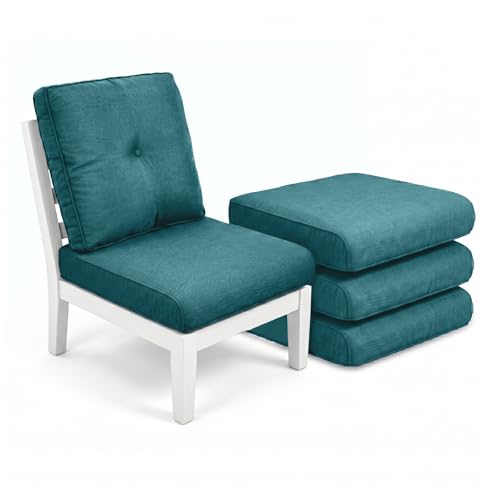 Image of Luxury 4 inch Thick Outdoor Cushion Set of 4 - 22x24 Patio Furniture Cushions with 28D High-Density Foam, Water-Resistant & Fade-Resistant Fabric, Removable Covers for Patio Furniture Sofa -Peacock Blue