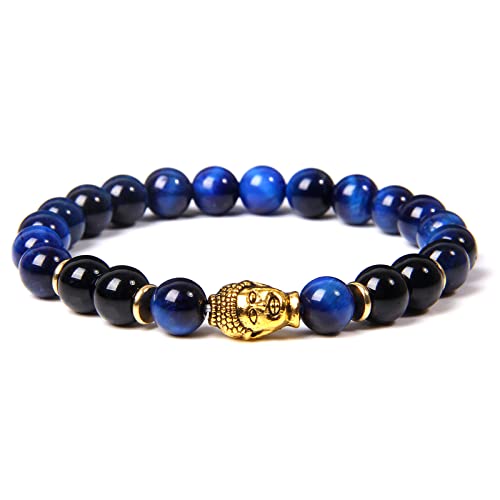 Bracelet oeil de tigre bleu bouddha : bijoux zen en pierres naturelles