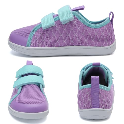WateLves Toddler Little Kid Wide Barefoot The First Walking Shoes Girls Boys Breathable Lightweight Splay Naturally Minimalist Sneakers(Yulin,23) Purple2
