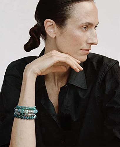 Noessla Beaded Boho Stretch Bracelet Colorful Stackable Crystal Beads Bracelets Trendy Costume Jewelry Mothers Day Gifts For Women (21-Sea Green) #TOP4