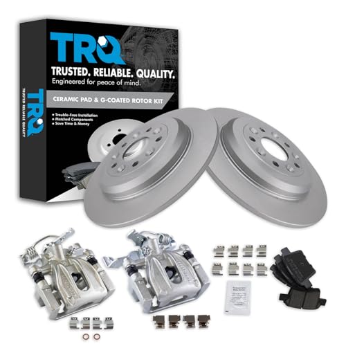 Image of TRQ Rear Brake Pad and Rotor Set Ceramic Solid Rotors Calipers