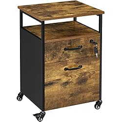 Yaheetech Cajonera de Oficina con 2 Cajones Cajonera Escritorio con Ruedas Armario Archivador Oficina de Industrial,45x40x66,5cm, Marrón Rústico y Negro