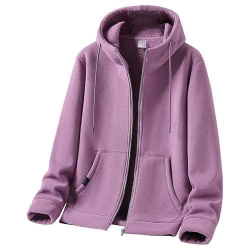 Men's Winter Warm Zip Up Hoodie Heavyweight Fleece Hoooed Sweatshirt Trendy Zip Up Fleece Fashion Outfits (Purple,5X-Large)