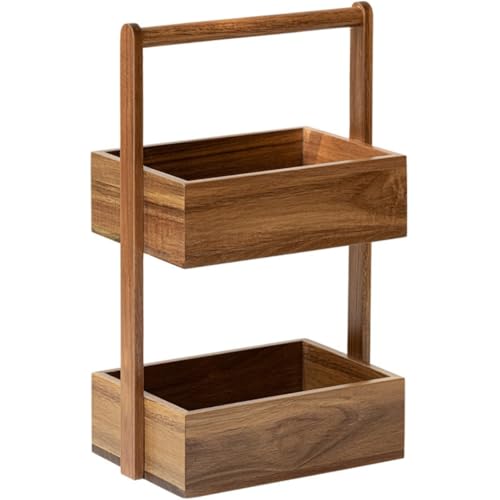 Navishendley Organizador de madera de 2 niveles, organizador de cosméticos de madera para tocador, organizador de maquillaje, estante de almacenamiento de encimera para baño y cocina