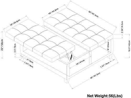 Simplihome AXCOT-265-LGL Harrison 36 Inch Wide Square Coffee Table Lift Top Storage Ottoman In Upholstered Dove Grey Tufted Linen Look Fabric thumb #1