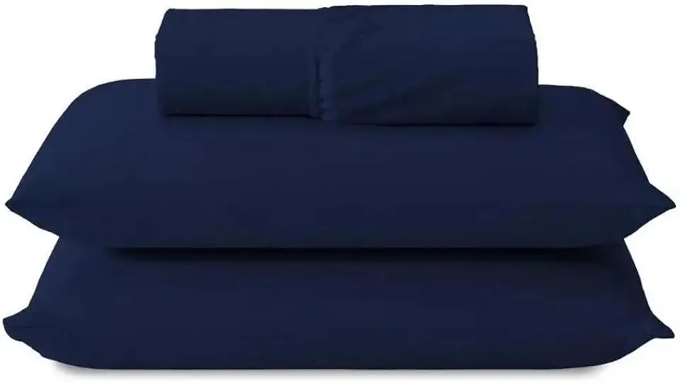 Jogo de Lençol Cama KING Percal 400 fios Com Elástico Padrão Hotel AZUL MARINHO 3 Peças