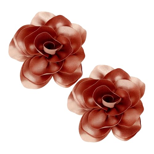 Image of 2Pcs 5in Dainty Satin Fabric Flower Brooch Extra Large Rose Camellia Flower Brooches Lapel Pins for Women Wedding Party Dance Banquet Clothes Jewelry Accessories