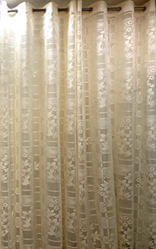 Image of Fabrilia Heavy Polyester Net Semi Transparent Fancy Grommet Semi Sheer Curtains , Floral Design, Cream, Window- 4 Feet X 5 Feet, Pack Of 2 Pcs