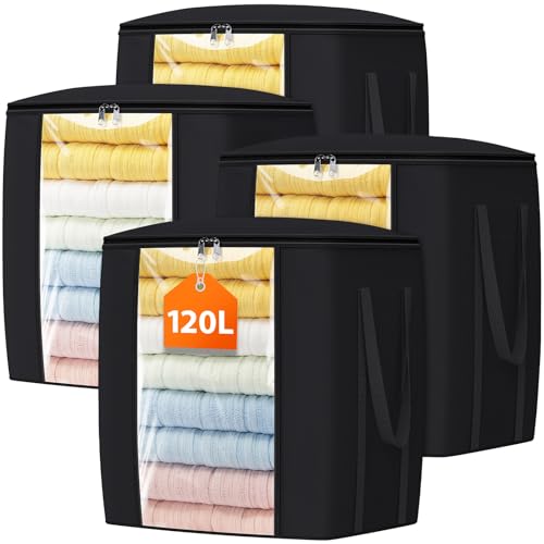 TasticTotes 120L Extra Large Blanket Clothes Storage Bags, Gray, 4 Pack