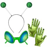ERDOGLY Alien Headband and Glasses, Alien Costume for Adult Women and Kids, Halloween Accessories with Martian Antenna Headband Sunglasses Gloves, Space Costume Accessories for Party, Birthday, Green