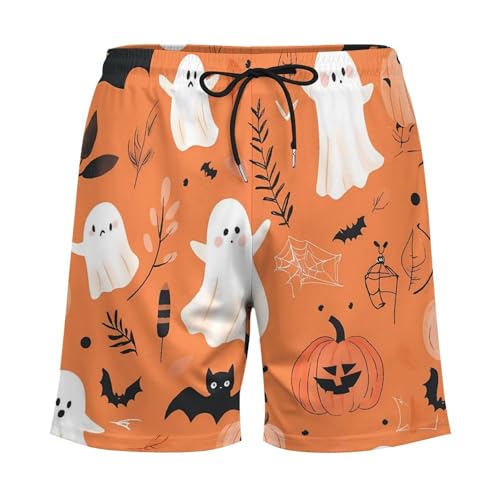 Ghosts Pumpkins Spider Halloween Men's Swim Trunks with Compression Liner Beach Shorts with Pockets Quick Dry4