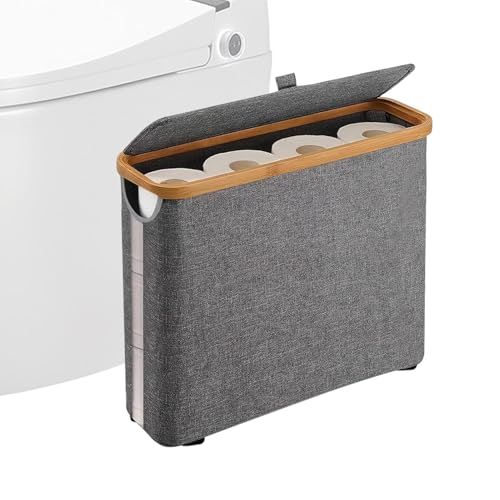 Tela Oxford - Baloncesto de almacenamiento de papel higiénico de 45 x 35 x 15 cm | Soportes 12 rollos extra grandes con tapa | Organizador de baño portátil con asa | Contenedor de baño