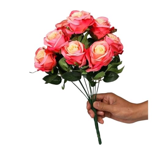 AOEGBY Flor Artificial Rose Flower Bouquet Artificial Pink Red Flowers Wedding Decoration 9 Heads Silk Flowers Fake Roses Home Decor Bunch Paniculata Artificial(Rose Red)