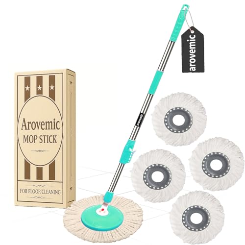Image of Smart Yo Aqua Green Heavy Duty Spin Mop Stick Rod | Adjustable Stainless Steel Replacement Mop Handle for Home Floor Cleaning (4 Head) (5 Year Warranty)