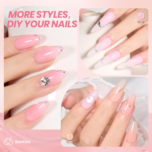 Beetles Jelly Gel Nail Polish Set - Ballet Dress Jelly Gel Polish, 6 Colors Milky Pink Nude Pink Sheer Gel Nail Kit Transparent Effect Soak Off UV DIY Manicure French Nail Art Gifts for Women