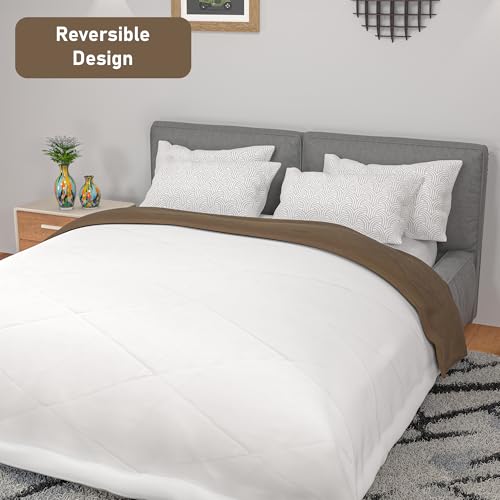 Image of Kuber Industries Premium 90x100 in (Extra Thick) Reversible Soft Blanket for Winter|300 GSM Comforter & Garam Kambal for Home | Quilted Razai /Double Bed Blankets for Winter | Coffee & Off White