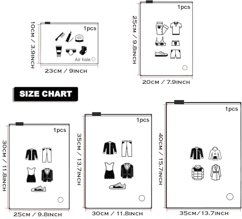 Image of ZURATO Polyethylene 5pc Set Transparent Packing Bags for Travelling, Zip Bags for Clothes, Cosmetic, Jewellery, Tolitary, Shoes Storage Bag for Travel Organizer, Zip Lock Bag with Air Vent Hole(1 Set)