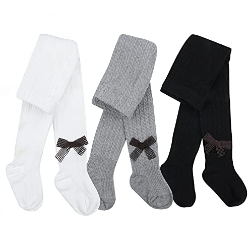 Shorant 3 Pares Medias Bebé Calcetines Con Lazo Leotardos Medias para Bebé Niña 1-4 Años Termicos Algodón Leggings Pantimedias Medias en Color Blanco Con Elásticos Invierno Cómodas (S(1-2Years))