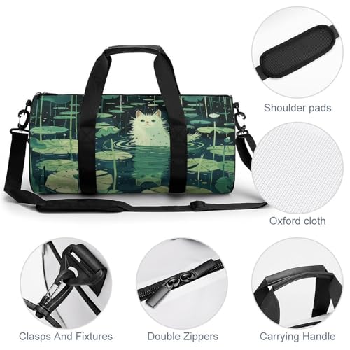 Sac de sport et yoga grand format en toile blanche imprimé chat - 5