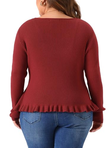 Agnes Orinda Plus Size Cardigans for Women Long Sleeve Knit Sweater Open Front Ruffled Button Cardigan Outerwear4