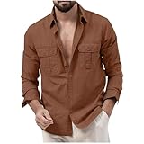 tee shirt homme cotton ete UHouse Chemise Homme Coton Manches Longues Décontracté Vetement Velours Côtelé Haut Respirant Chemises Fin Cut Tunique Casaul vêtement Boutonné Button Down Shirt Café S