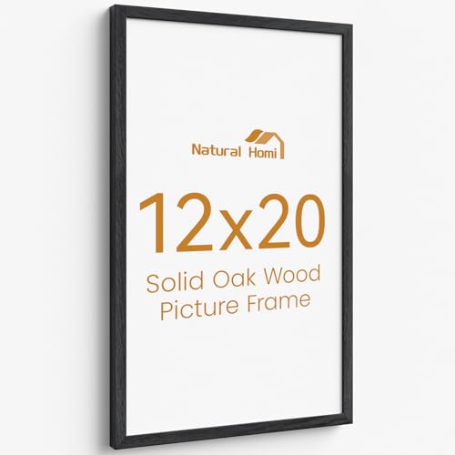 Image of 12x20 Picture Frame Oak Wood,12 inchx20 inchBlack Color Wooden Frames with Tempered Glass,20x12 inch Wall Gallery Poster Frame with No Mat,12 by 20 Frames Horizontal and Vertical for Wall Mounting