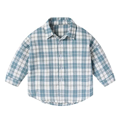 Kids Button-Down Plaid Shirts Long Sleeve Collar Cotton Loose Shirts Toddler Boys Fall Casual Lightweight Tops