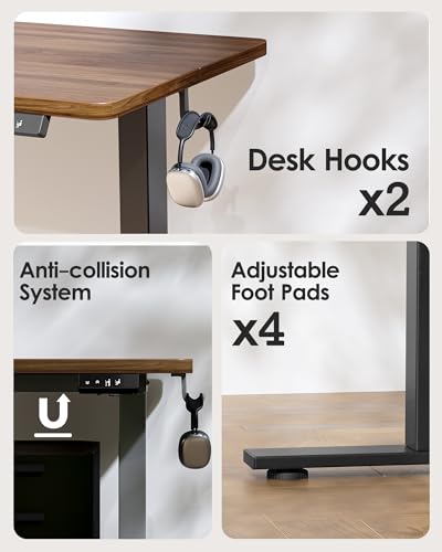 Image of TIQLAB Electric Standing Desk, Adjustable Height Stand up Desk, 63 * 24 Inches Sit Stand Home Office Table with Splice Board, Black Walnut