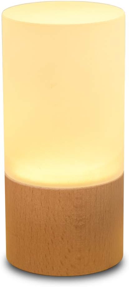 Natural Beech Wood USB Small Night Light, Dimmable 3000K Warm Lamp