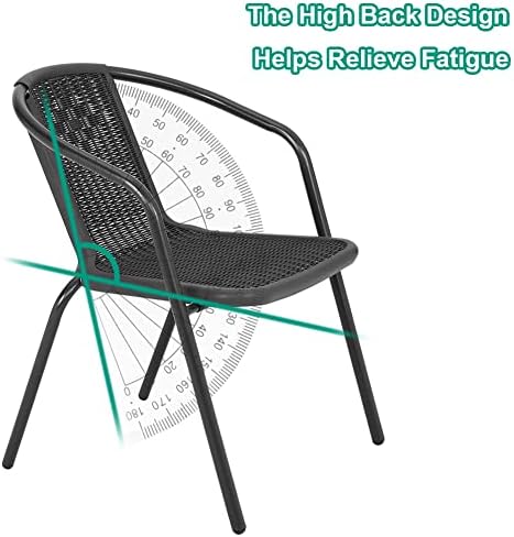 DKIEI 2 Pcs Outdoor Garden Wicker Rattan Bistro Chair Metal Frame Woven Seat, Black, 72 * 56 * 54.5cm