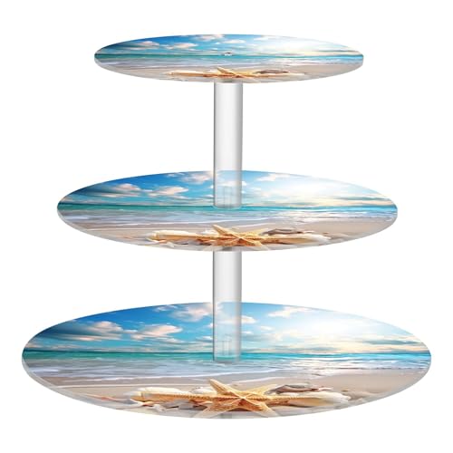PYBUG Starfish Shell 3 Tier Acrylic Cupcake Stands Tower,Dessert Table Display Set for Tea Party,Wedding,Birthday, Baby Shower
