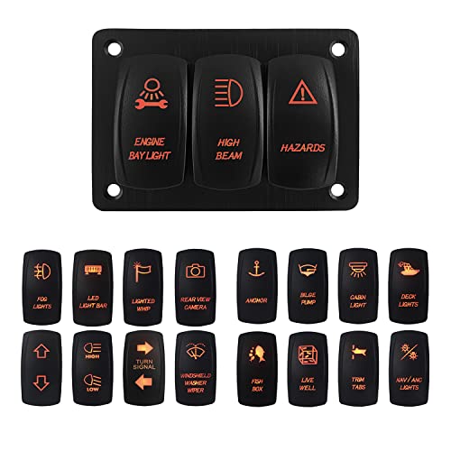 Image of 3 Way Rocker Switch Panel with Bracket Amber Backlit Multifunction UTV Switch Panel for Car Boat Marine RZR Polaris Ranger RV Motorcycle IP66