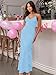 HOCILLE Women's Sexy V Neck Bodycon Spaghetti Strap Elegant Ruffle Maxi Cocktail Party Dresses, S, Baby Blue