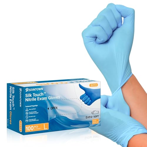 Jointown Nitrile Exam Gloves, Blue Disposable Medical Gloves Powder-Free Latex-Free, Extra Soft Multi-Purpose Nitrile Gloves 100pcs L Size