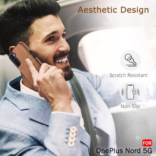 Image of MOBILOVE PU Leather Flexible Shockproof Design Back Case Cover for | OnePlus Nord (2020) (Brown)