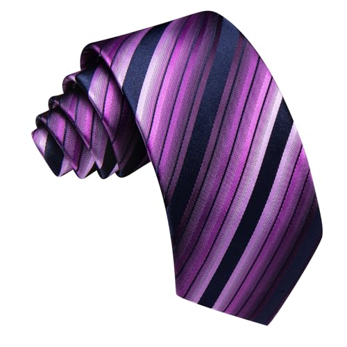 Image of Barry.Wang Silk Men Ties Formal Stripes Necktie and Tie Clip for Wedding Party Business Fashion Classic