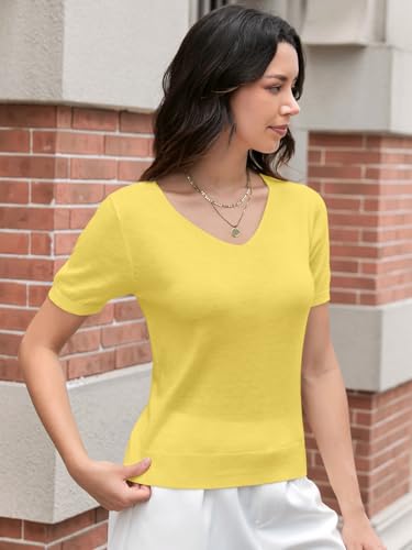 Image of DAIMIDY Women's Short Sleeve Sweater V Neck Summer Knit Tops | Business Casual Tops| Soft,Lightweight,Breathable and Comfortable| Perfect for Shopping,Date,Vacation,Daily Wear Etc.