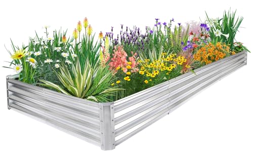 JERIA 12×4×1ft Raised Garden Bed with Support Rods,Galvanized Raised Garden