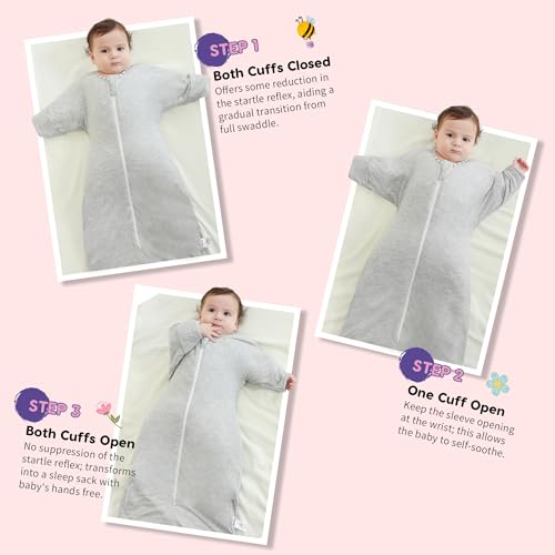 Image of PuppyPaws Baby Sleep Sack 1.5 TOG, Transitional Swaddle with Arms Up Length Sleeves and Mitten Cuffs, Sleep Sack 6-9 Months, Wearable Blanket Baby, 95% Rayon derived from Bamboo, 5% Spandex
