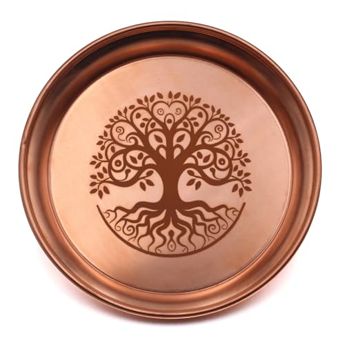 Amitofo Copper Offering Bowl Prayer Ritual Plate Great for Altar,Incense Burner, smudging Bowl, Offering Dish,Candle Trays, Ash Catcher,Jewelry Dish(Life Tree)
