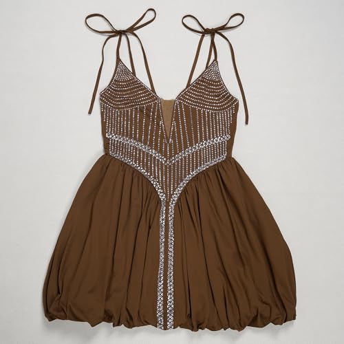 Image of PORRCEY Women's Sexy Elegant Rhinestone Mesh Party Club Night Mini Dress