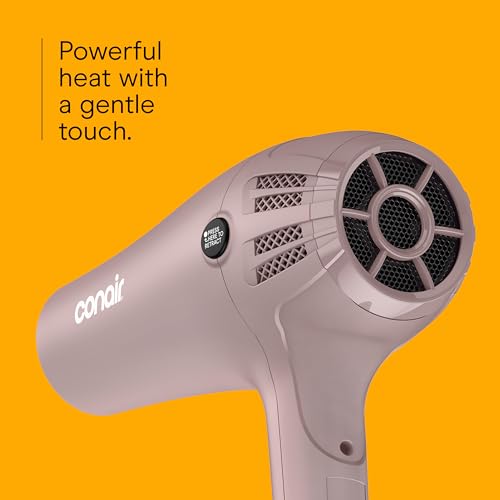 Image of Conair Hair Dryer with Retractable Cord, 1875W Blow Dryer, 3 Heat Settings, 2 Speeds, Blow Dryer with Diffuser and Concentrator Attachments, Ionic + Tourmaline Technology, Matte Light Pink
