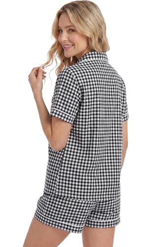 Image of LUBOT 100% Cotton Pajamas for Women 2 Piece PJ Set Button-Down Soft Knit Short Sleeve Summer Sleepwear Loungewear XS-XXL